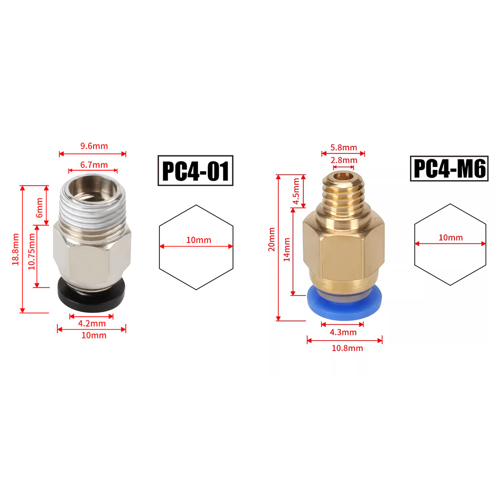 Bowden Tube - 10 sztuk/partia Złączki pneumatyczne PC4-M10 do